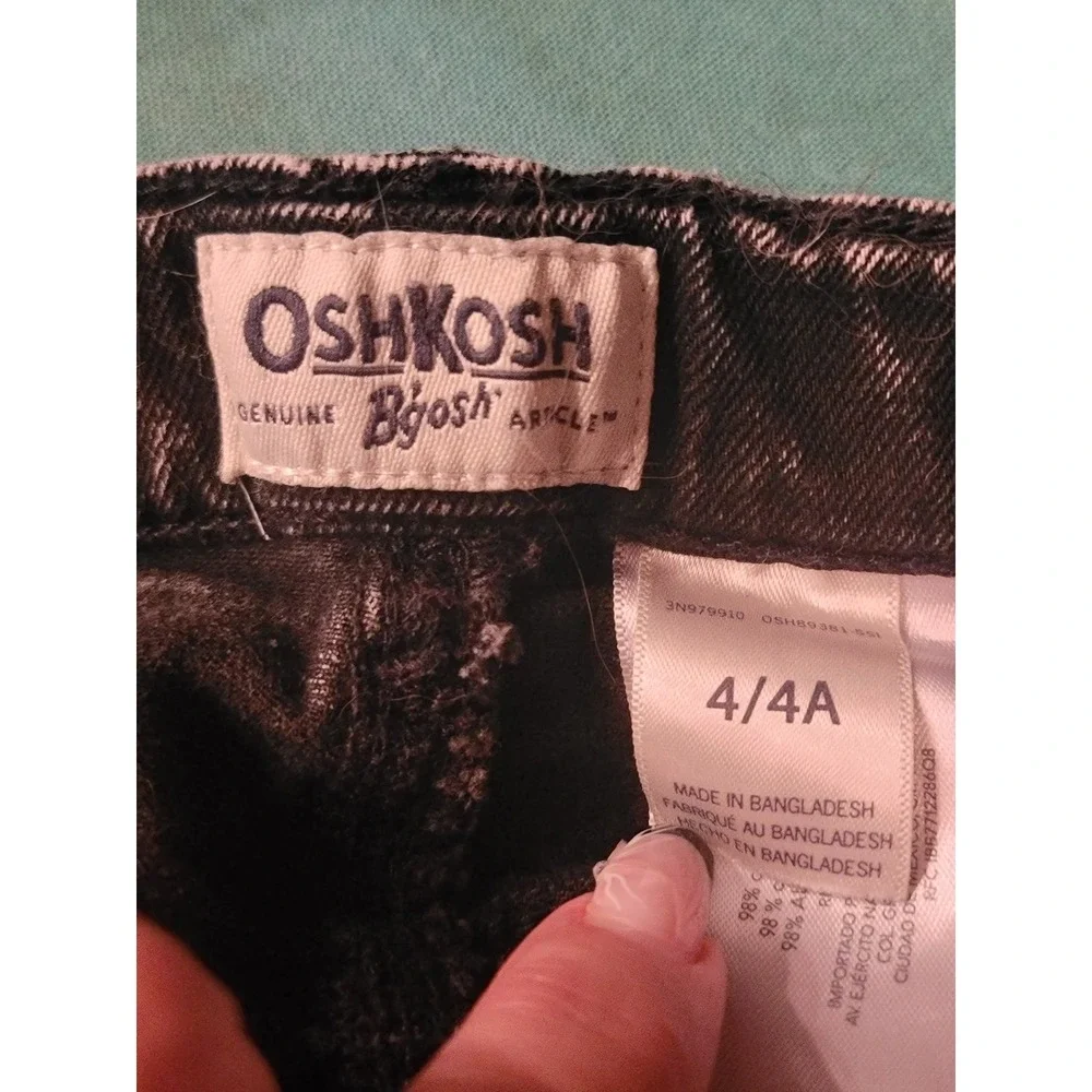OshKosh Bgosh Kids Black Acid Wash Skinny Jeans Frayed Hem Size 4